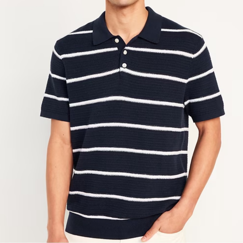 OLD NAVY Polo Pullover Sweater - Navy‎ Stripe